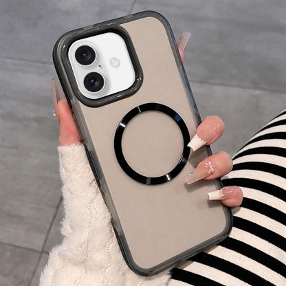 For iPhone 16 Dual-Color Translucent Matte Magnetic Phone Case - Black - EDA009949806F