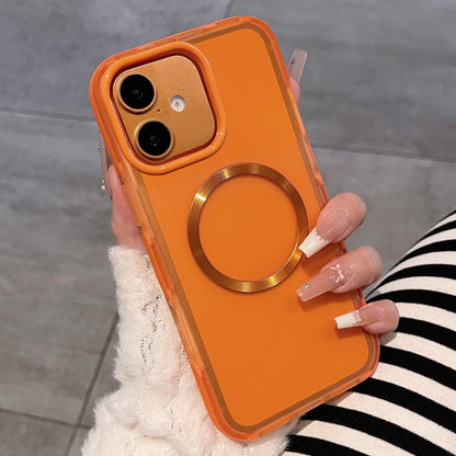 For iPhone 16 Dual-Color Translucent Matte Magnetic Phone Case - Orange - EDA009949806G