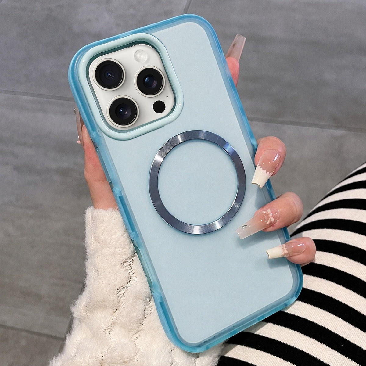 For iPhone 15 Pro Max Dual-Color Translucent Matte Magnetic Phone Case - Blue - EDA009949807A
