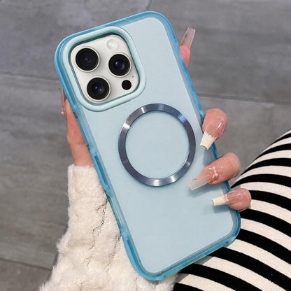 For iPhone 15 Pro Max Dual-Color Translucent Matte Magnetic Phone Case - Blue - EDA009949807A
