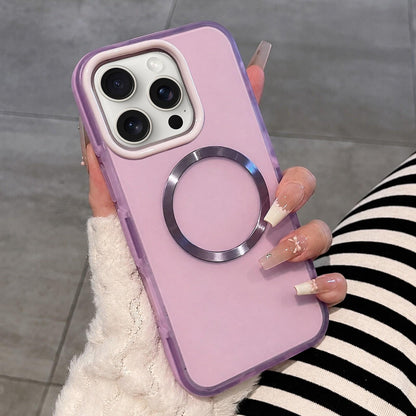For iPhone 15 Pro Max Dual-Color Translucent Matte Magnetic Phone Case - Purple - EDA009949807B