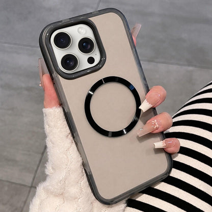For iPhone 15 Pro Max Dual-Color Translucent Matte Magnetic Phone Case - Black - EDA009949807F