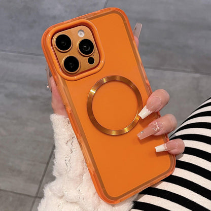 For iPhone 15 Pro Max Dual-Color Translucent Matte Magnetic Phone Case - Orange - EDA009949807G