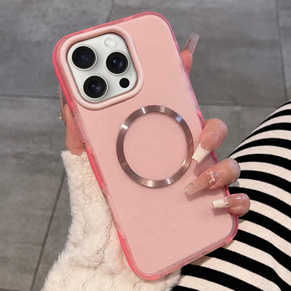 For iPhone 15 Pro Dual-Color Translucent Matte Magnetic Phone Case - Pink - EDA009949808D