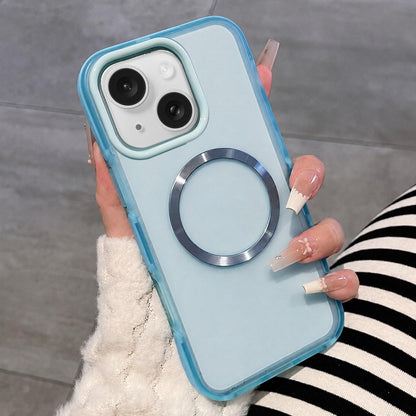 For iPhone 15 Dual-Color Translucent Matte Magnetic Phone Case - Blue - EDA009949809A