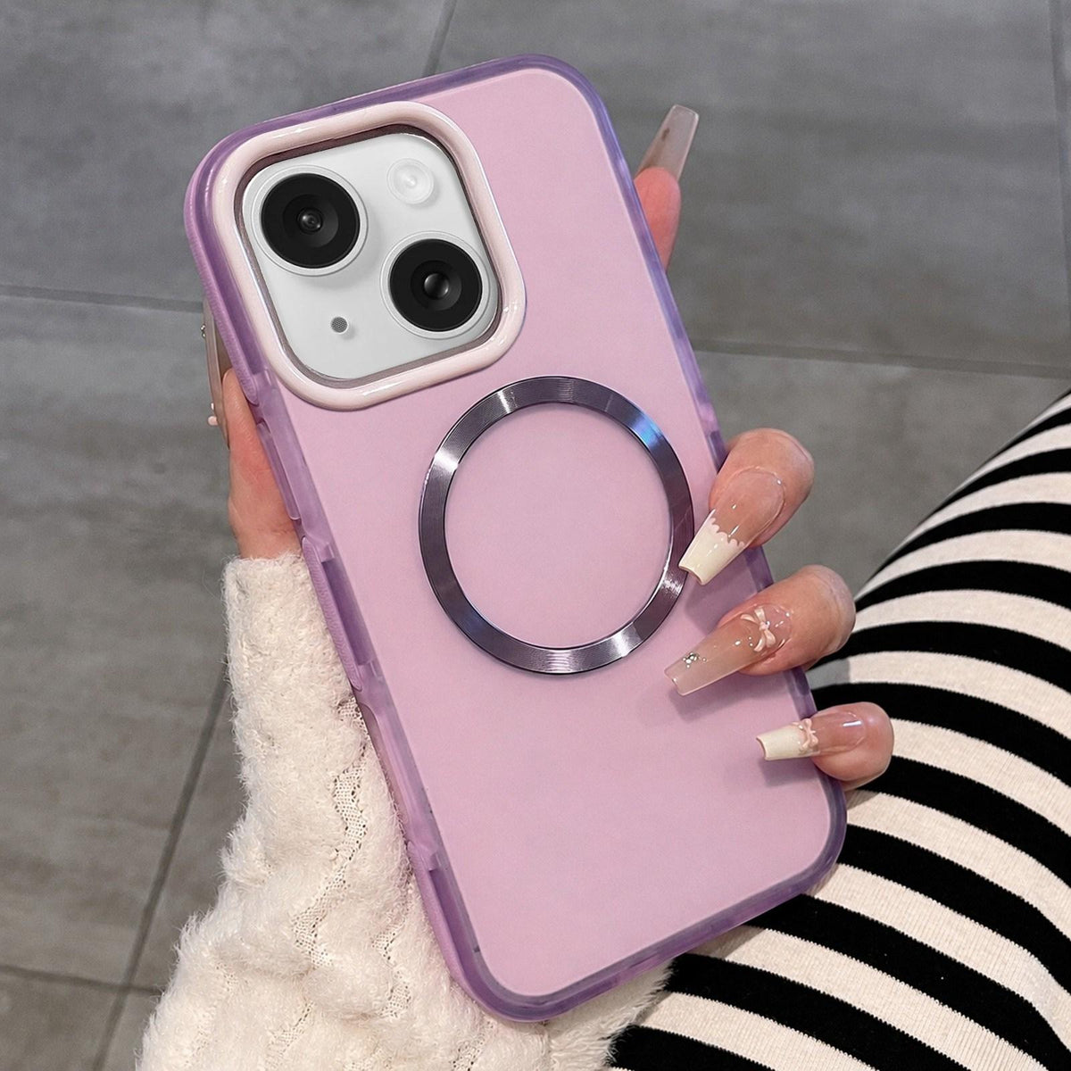For iPhone 15 Dual-Color Translucent Matte Magnetic Phone Case - Purple - EDA009949809B