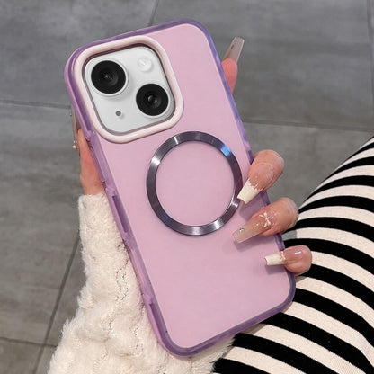 For iPhone 15 Dual-Color Translucent Matte Magnetic Phone Case - Purple - EDA009949809B