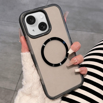 For iPhone 15 Dual-Color Translucent Matte Magnetic Phone Case - Black - EDA009949809F