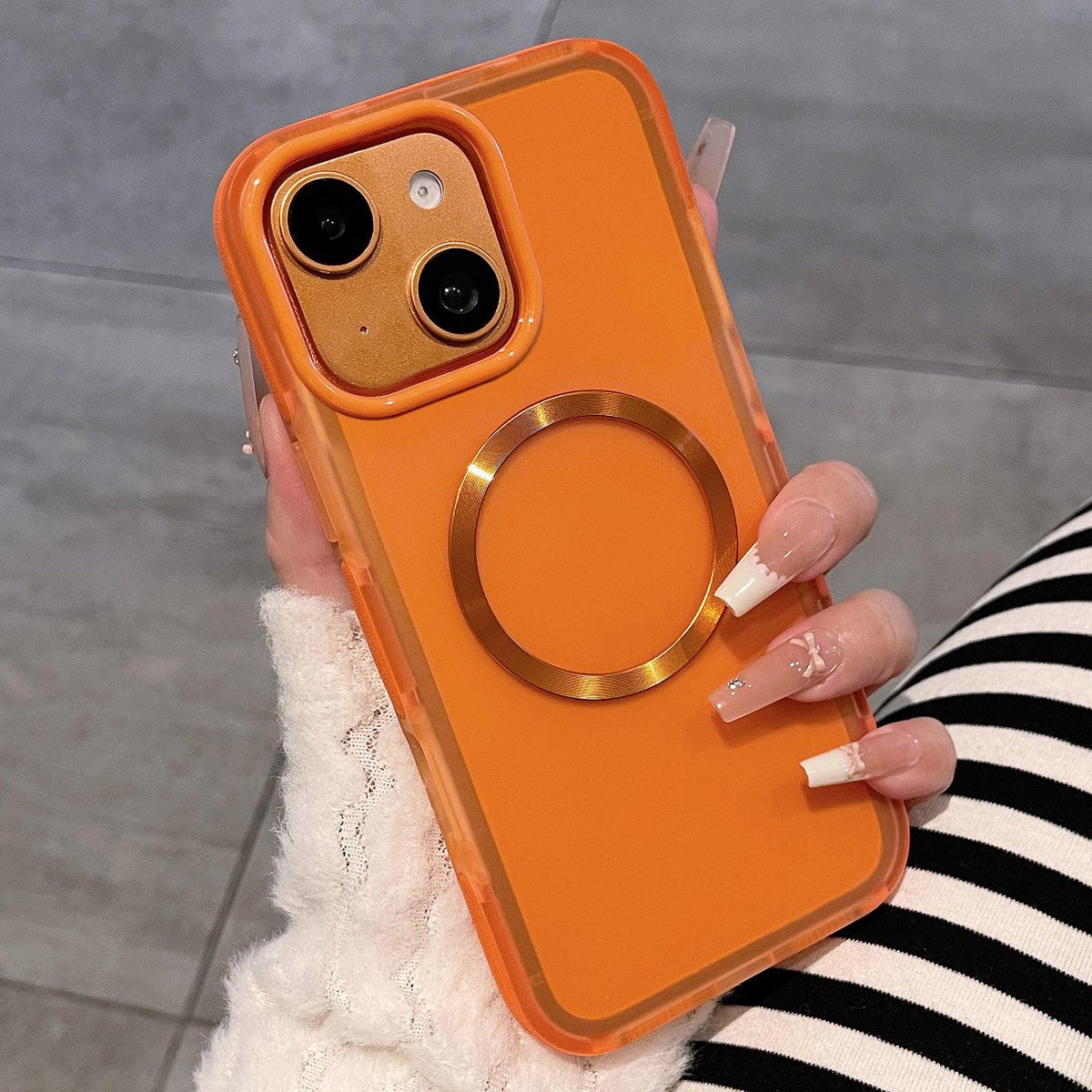 For iPhone 15 Dual-Color Translucent Matte Magnetic Phone Case - Orange - EDA009949809G