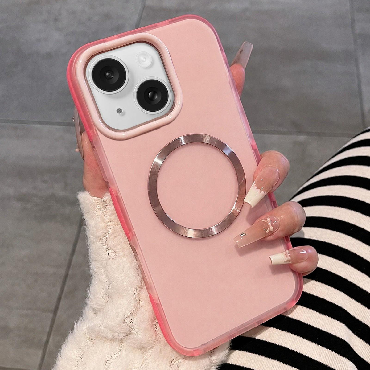 For iPhone 14 / 13 Dual-Color Translucent Matte Magnetic Phone Case - Pink - EDA009949810D