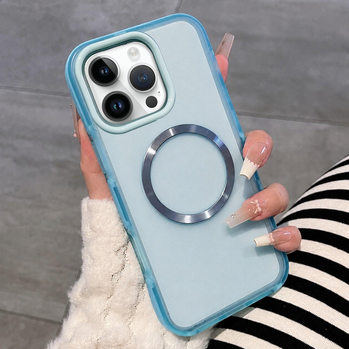 For iPhone 14 Pro Max Dual-Color Translucent Matte Magnetic Phone Case - Blue - EDA009949812A