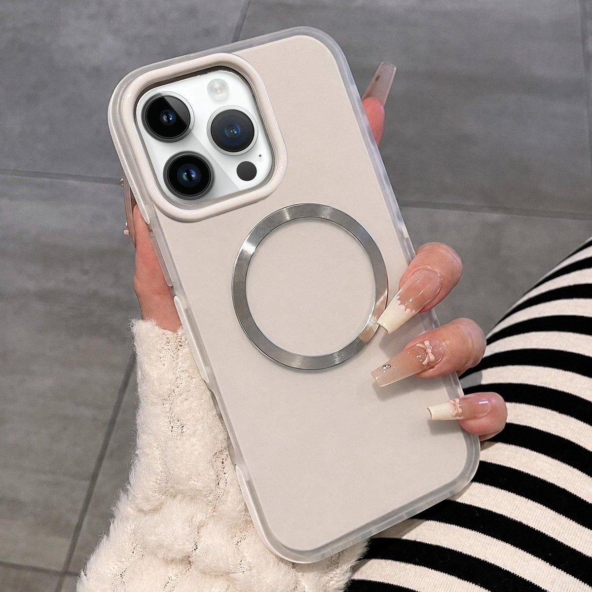 For iPhone 14 Pro Max Dual-Color Translucent Matte Magnetic Phone Case - White - EDA009949812C