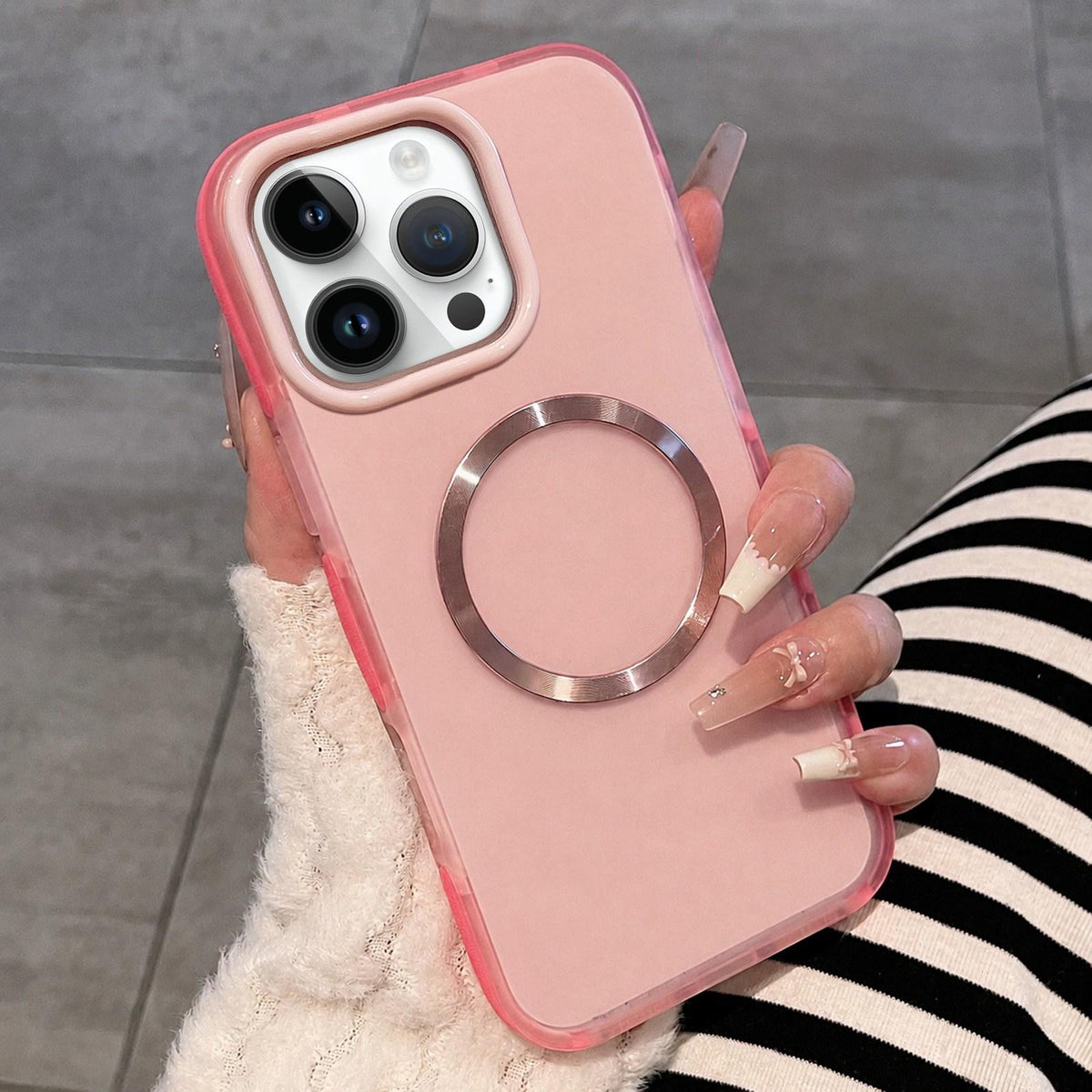 For iPhone 13 Pro Max Dual-Color Translucent Matte Magnetic Phone Case - Pink - EDA009949813D