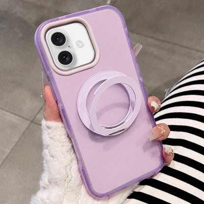 For iPhone 17 Dual-Color Translucent Matte Magnetic Phone Case with Foldable Metal Holder - Purple - EDA009949903B