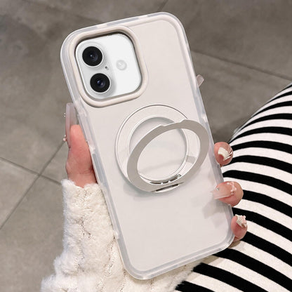 For iPhone 17 Dual-Color Translucent Matte Magnetic Phone Case with Foldable Metal Holder - White - EDA009949903C