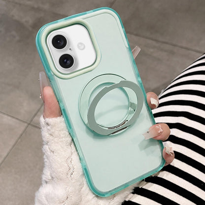 For iPhone 17 Dual-Color Translucent Matte Magnetic Phone Case with Foldable Metal Holder - Green - EDA009949903E