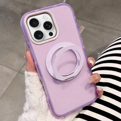 For iPhone 16 Pro Max Dual-Color Translucent Matte Magnetic Phone Case with Foldable Metal Holder - Purple - EDA009949904B