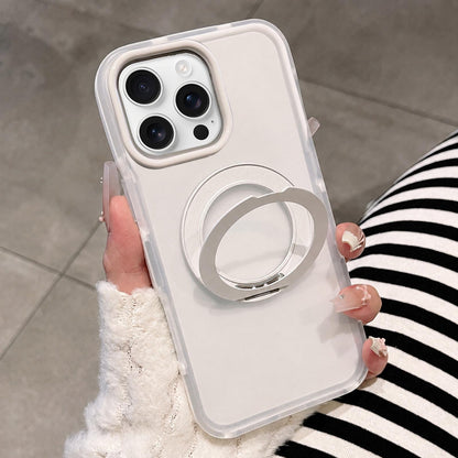 For iPhone 16 Pro Max Dual-Color Translucent Matte Magnetic Phone Case with Foldable Metal Holder - White - EDA009949904C