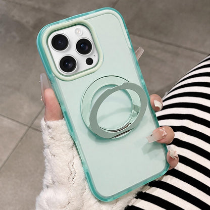 For iPhone 16 Pro Max Dual-Color Translucent Matte Magnetic Phone Case with Foldable Metal Holder - Green - EDA009949904E