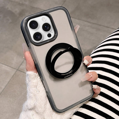 For iPhone 16 Pro Max Dual-Color Translucent Matte Magnetic Phone Case with Foldable Metal Holder - Black - EDA009949904F