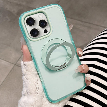 For iPhone 15 Pro Dual-Color Translucent Matte Magnetic Phone Case with Foldable Metal Holder - Green - EDA009949908E