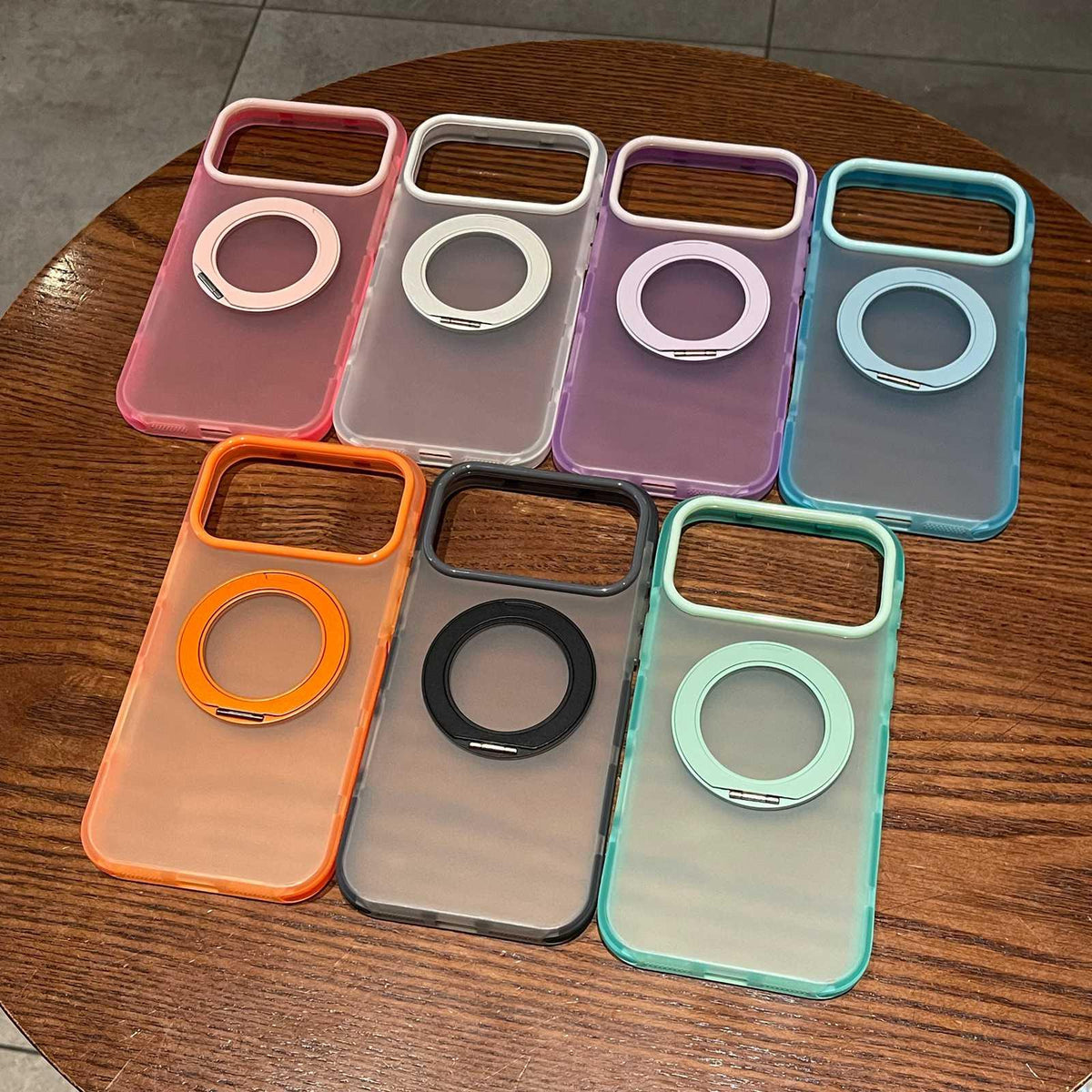 For iPhone 15 Pro Dual-Color Translucent Matte Magnetic Phone Case with Foldable Metal Holder - Black - EDA009949908F