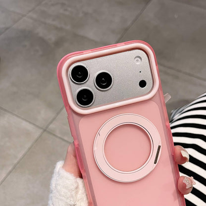 For iPhone 15 Pro Dual-Color Translucent Matte Magnetic Phone Case with Foldable Metal Holder - Black - EDA009949908F