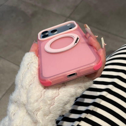 For iPhone 17 Dual-Color Translucent Matte Magnetic Phone Case with Foldable Metal Holder - White - EDA009949903C