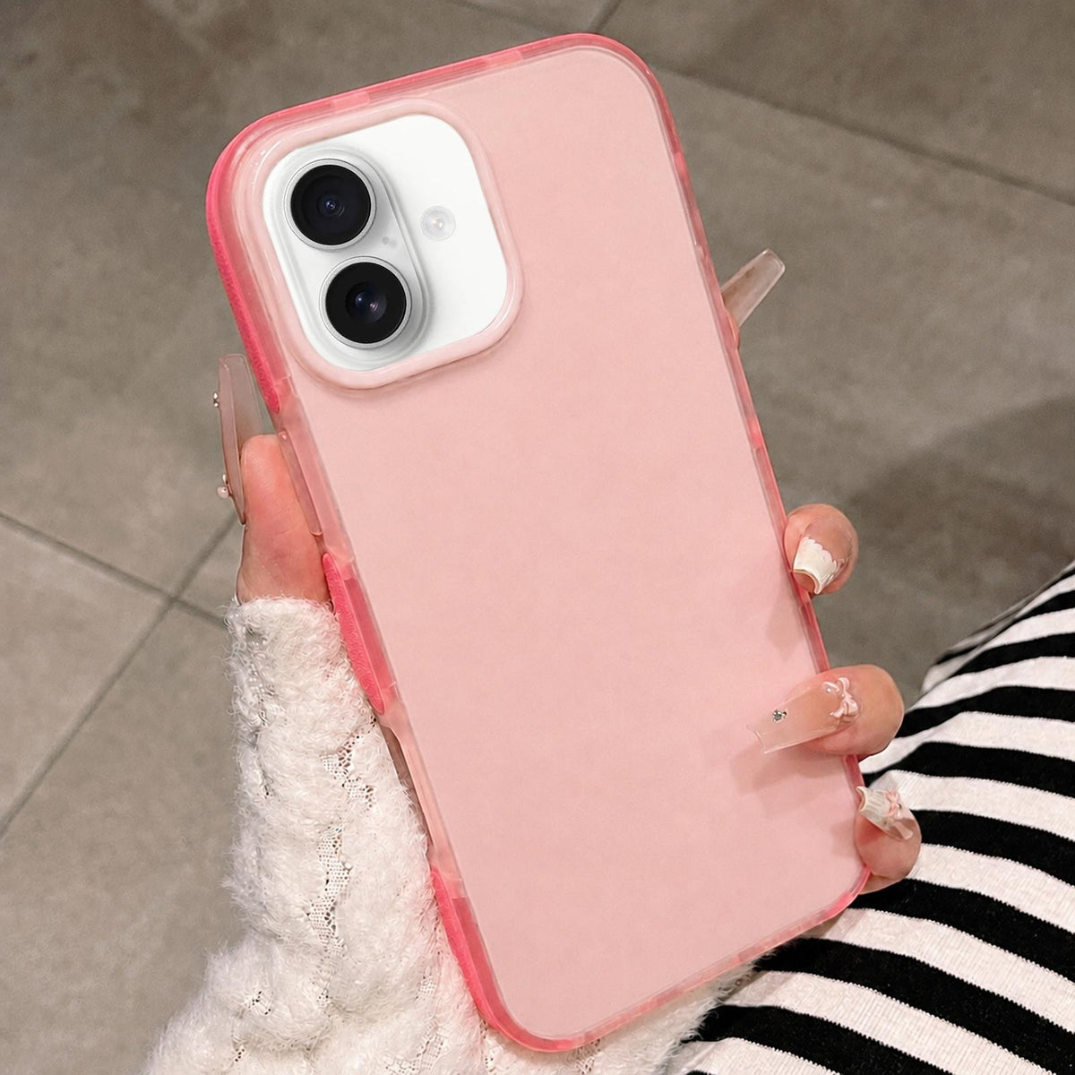 For iPhone 16 Dual-Color Translucent Matte Phone Case - Pink - EDA009950006D