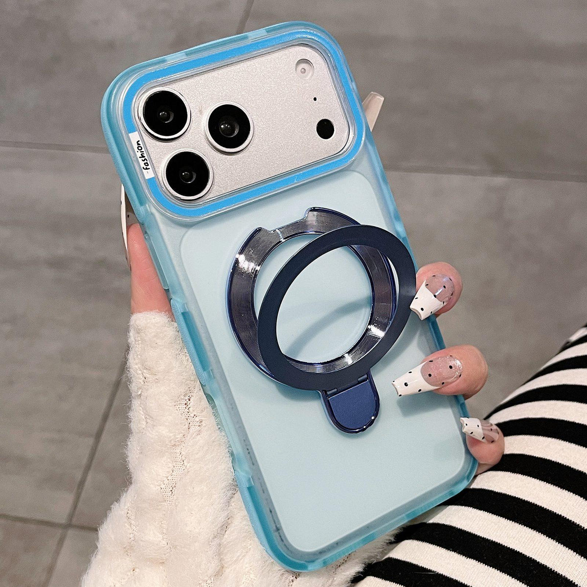 For iPhone 17 Pro Max Dual-Color Translucent Matte Phone Case with Holder - Blue - EDA009950101A