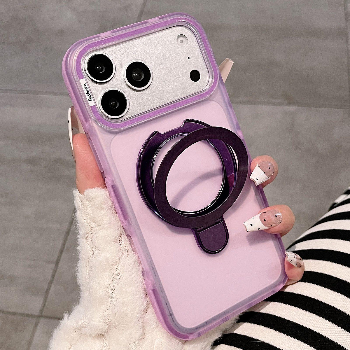 For iPhone 17 Pro Max Dual-Color Translucent Matte Phone Case with Holder - Purple - EDA009950101B