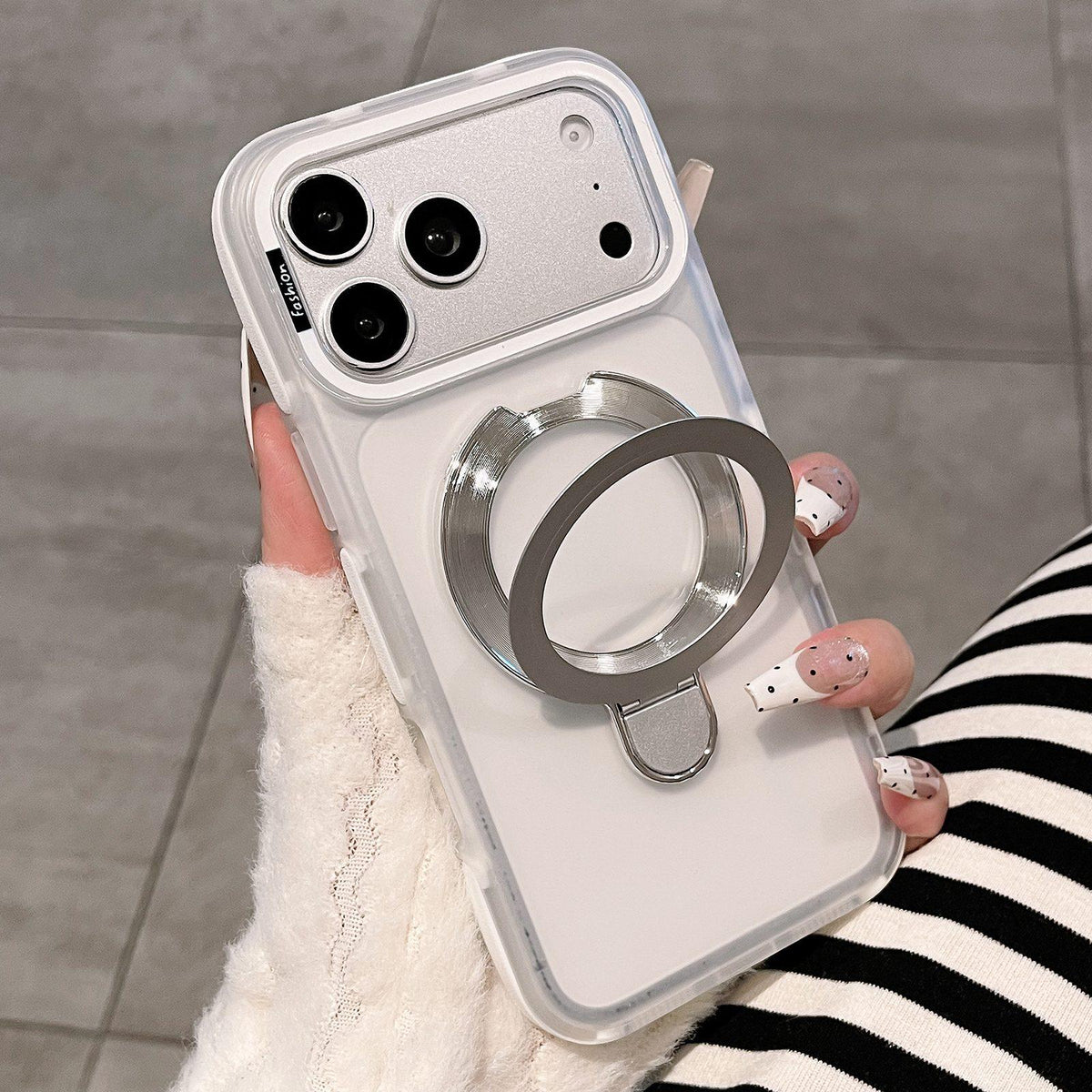 For iPhone 17 Pro Max Dual-Color Translucent Matte Phone Case with Holder - White - EDA009950101C