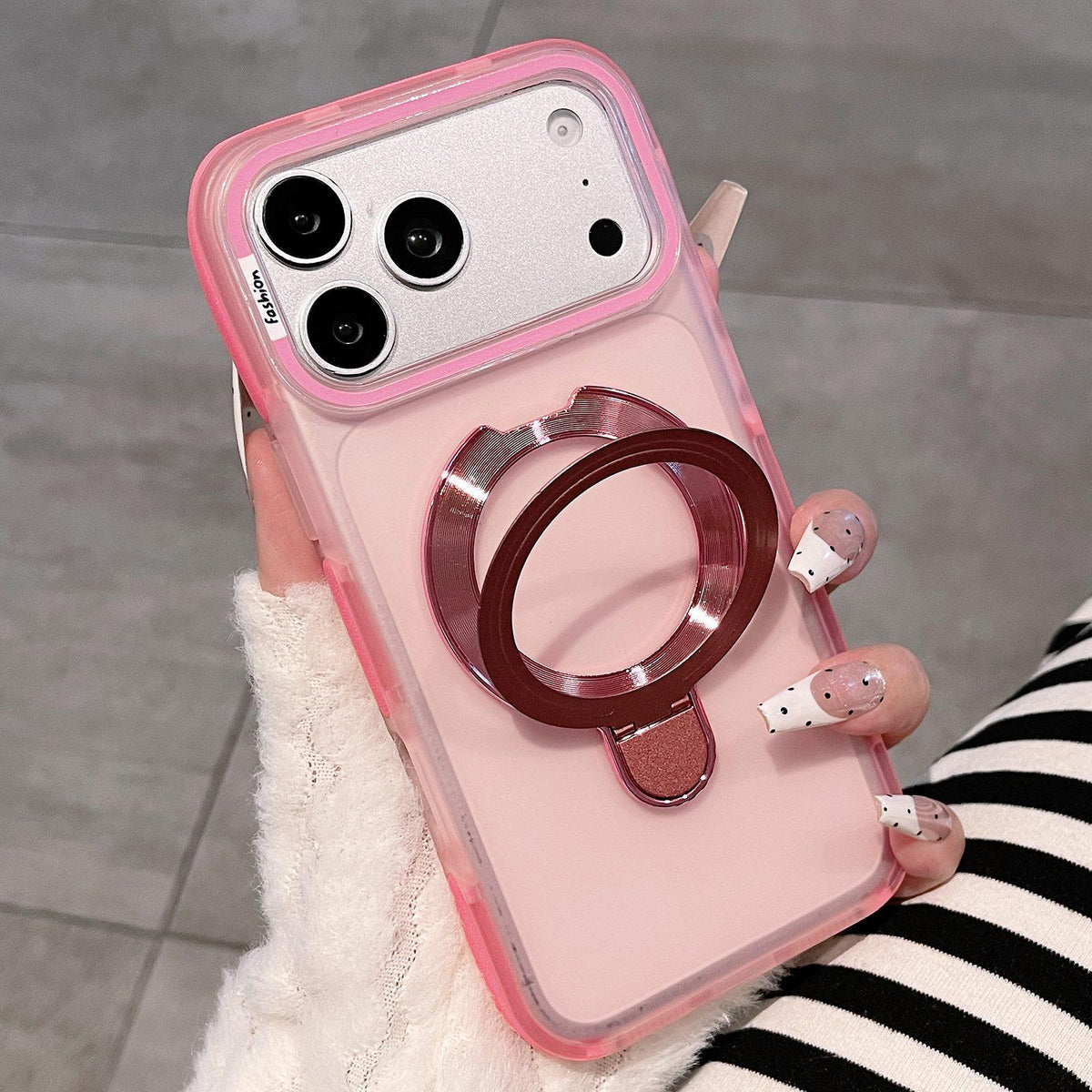 For iPhone 17 Pro Dual-Color Translucent Matte Phone Case with Holder - Pink - EDA009950102D