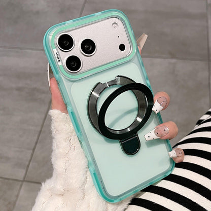 For iPhone 17 Pro Dual-Color Translucent Matte Phone Case with Holder - Green - EDA009950102E