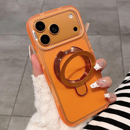 For iPhone 17 Pro Dual-Color Translucent Matte Phone Case with Holder - Orange - EDA009950102G