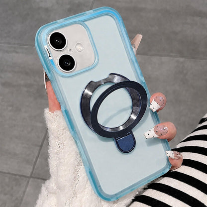 For iPhone 17 Dual-Color Translucent Matte Phone Case with Holder - Blue - EDA009950103A