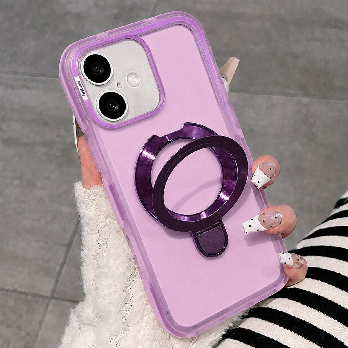 For iPhone 17 Dual-Color Translucent Matte Phone Case with Holder - Purple - EDA009950103B