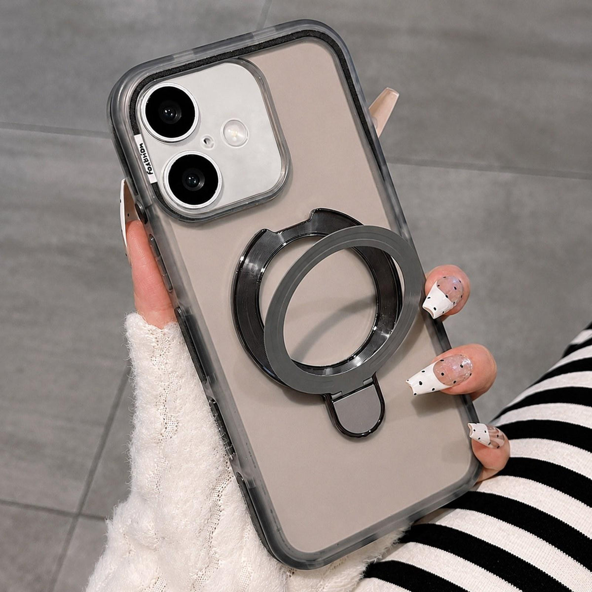 For iPhone 17 Dual-Color Translucent Matte Phone Case with Holder - Black - EDA009950103F