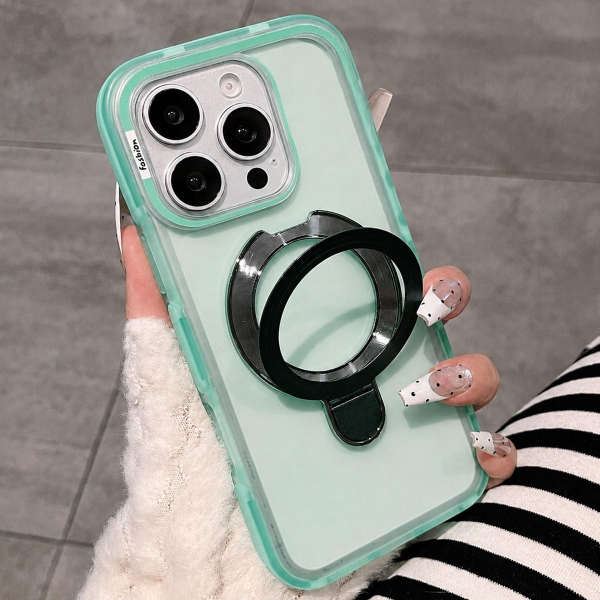 For iPhone 16 Pro Max Dual-Color Translucent Matte Phone Case with Holder - Green - EDA009950104E