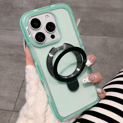 For iPhone 16 Pro Max Dual-Color Translucent Matte Phone Case with Holder - Green - EDA009950104E
