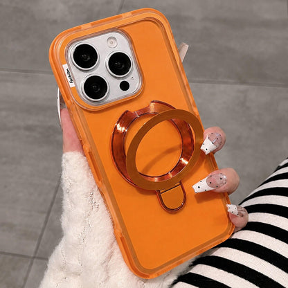 For iPhone 16 Pro Max Dual-Color Translucent Matte Phone Case with Holder - Orange - EDA009950104G