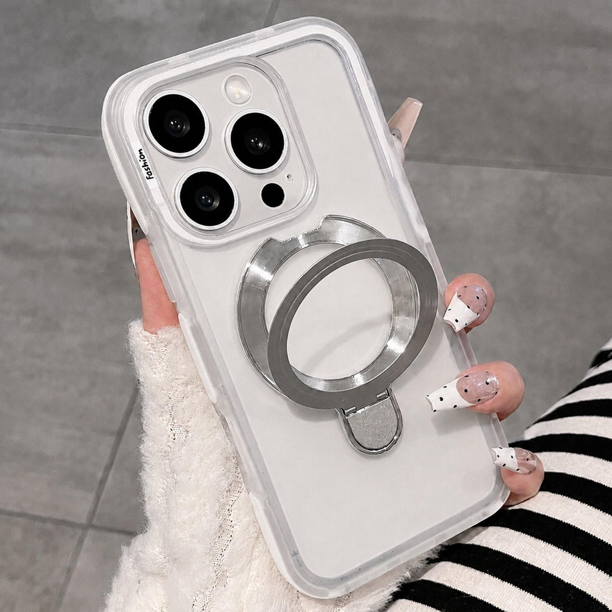 For iPhone 16 Pro Dual-Color Translucent Matte Phone Case with Holder - White - EDA009950105C