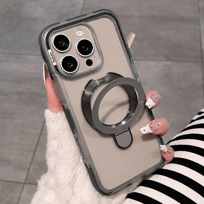 For iPhone 16 Pro Dual-Color Translucent Matte Phone Case with Holder - Black - EDA009950105F