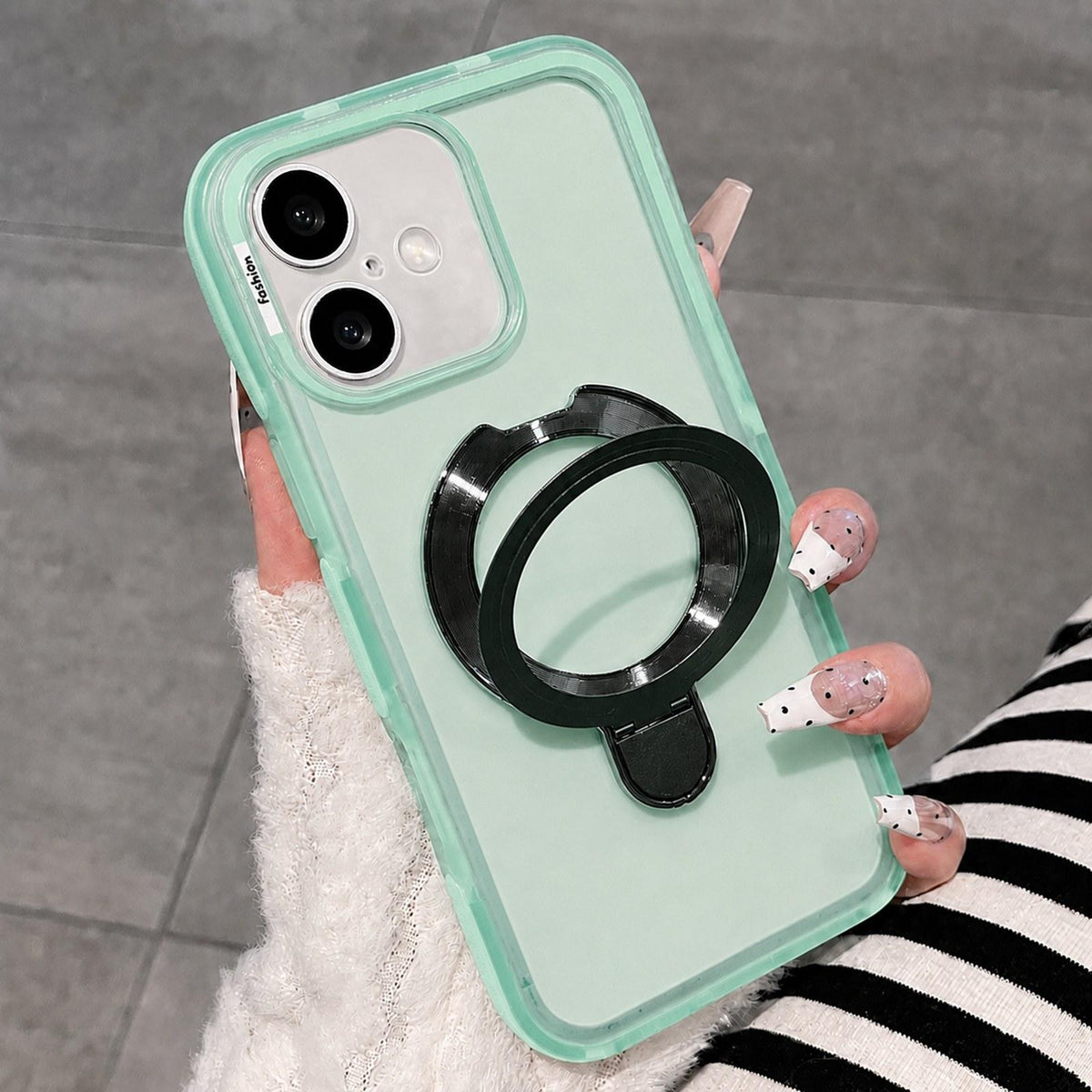 For iPhone 16 Dual-Color Translucent Matte Phone Case with Holder - Green - EDA009950106E