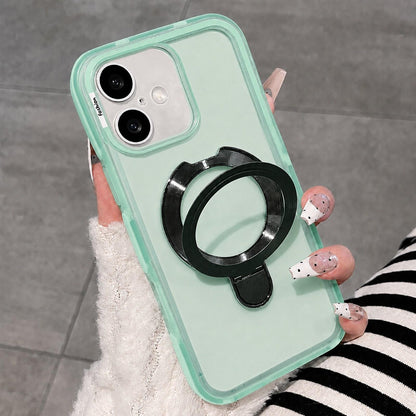 For iPhone 16 Dual-Color Translucent Matte Phone Case with Holder - Green - EDA009950106E