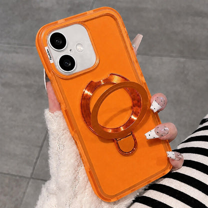 For iPhone 16 Dual-Color Translucent Matte Phone Case with Holder - Orange - EDA009950106G