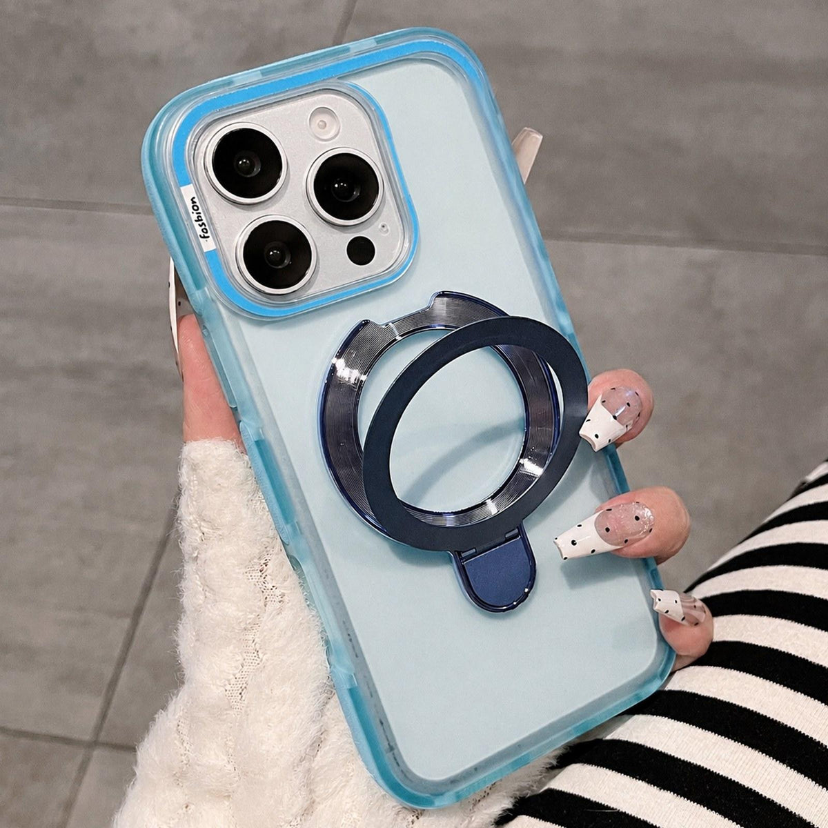 For iPhone 15 Pro Max Dual-Color Translucent Matte Phone Case with Holder - Blue - EDA009950107A