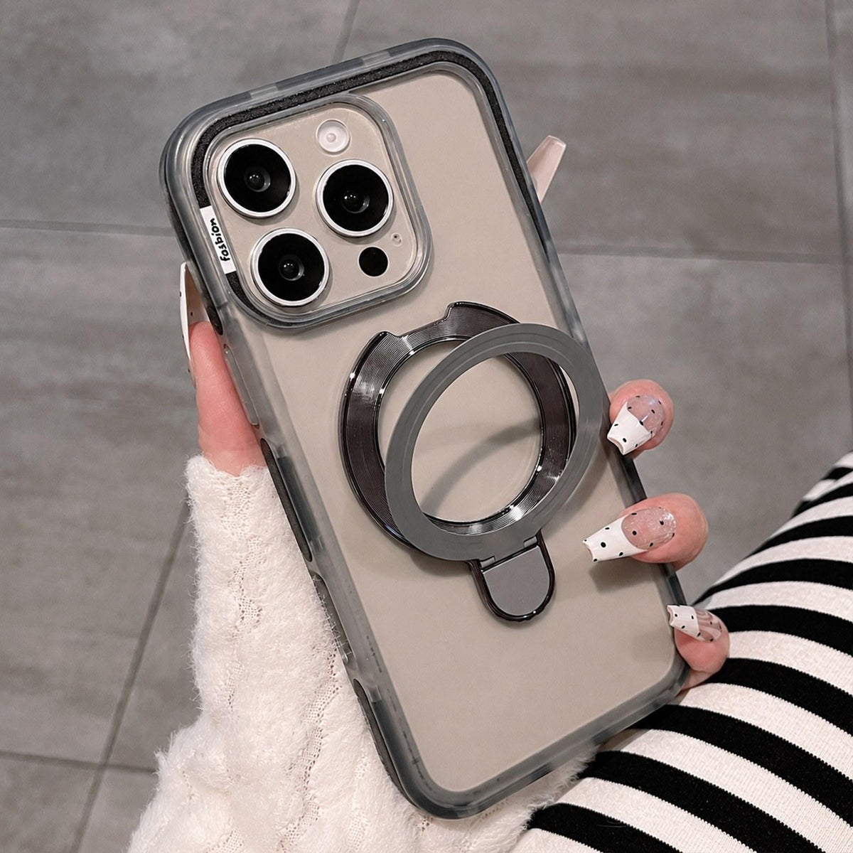 For iPhone 15 Pro Dual-Color Translucent Matte Phone Case with Holder - Black - EDA009950108F