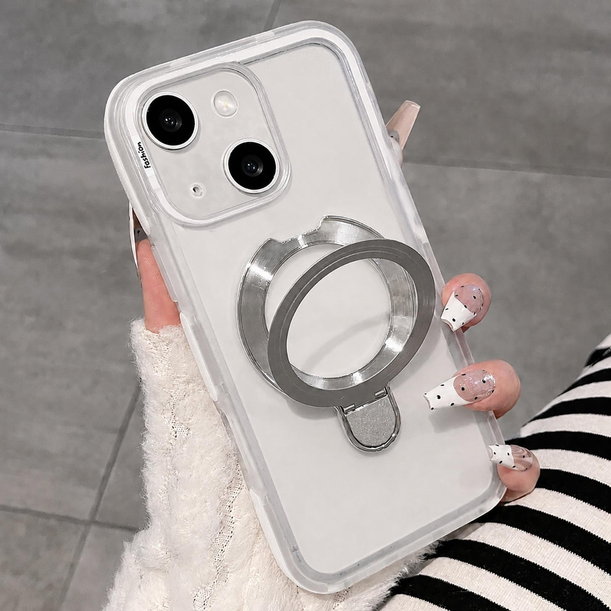 For iPhone 15 Dual-Color Translucent Matte Phone Case with Holder - White - EDA009950109C