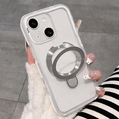 For iPhone 15 Dual-Color Translucent Matte Phone Case with Holder - White - EDA009950109C